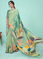 Soft Crepe Mint Casual Wear Printed Saree